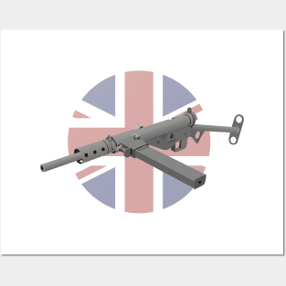 Sten MKII Submachine Gun with British Flag Posters and Art